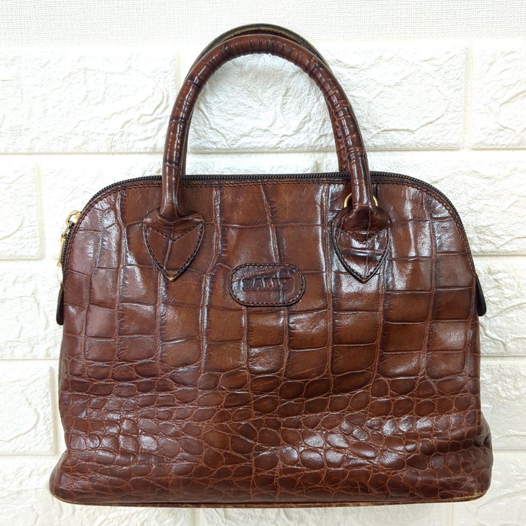 BALLY バリー レザー ハンドバッグ クロコ柄 ブラウン レディース