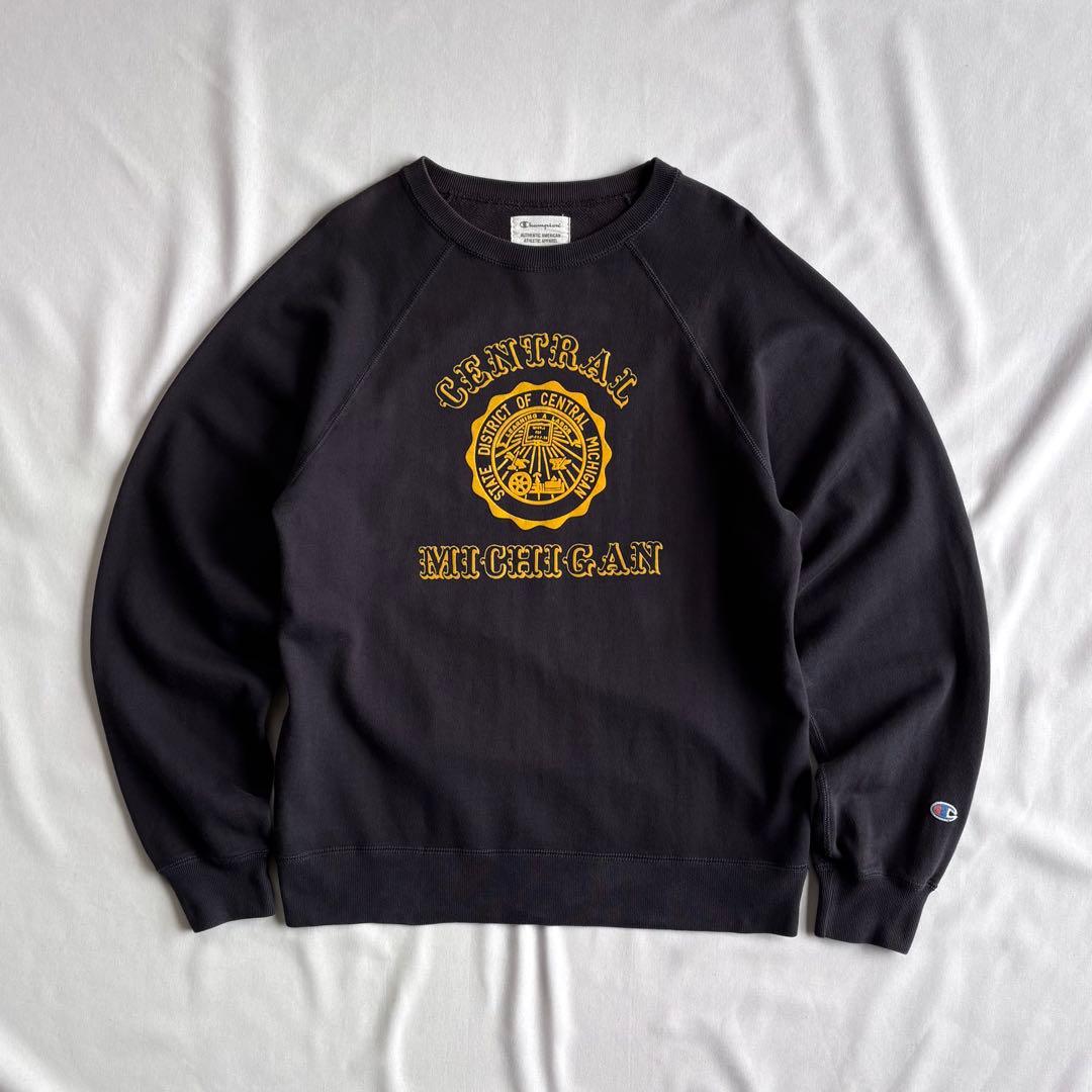 Champion ３段プリント ラグランスリーブ スウェット BLK ミシガンXL LL Champion