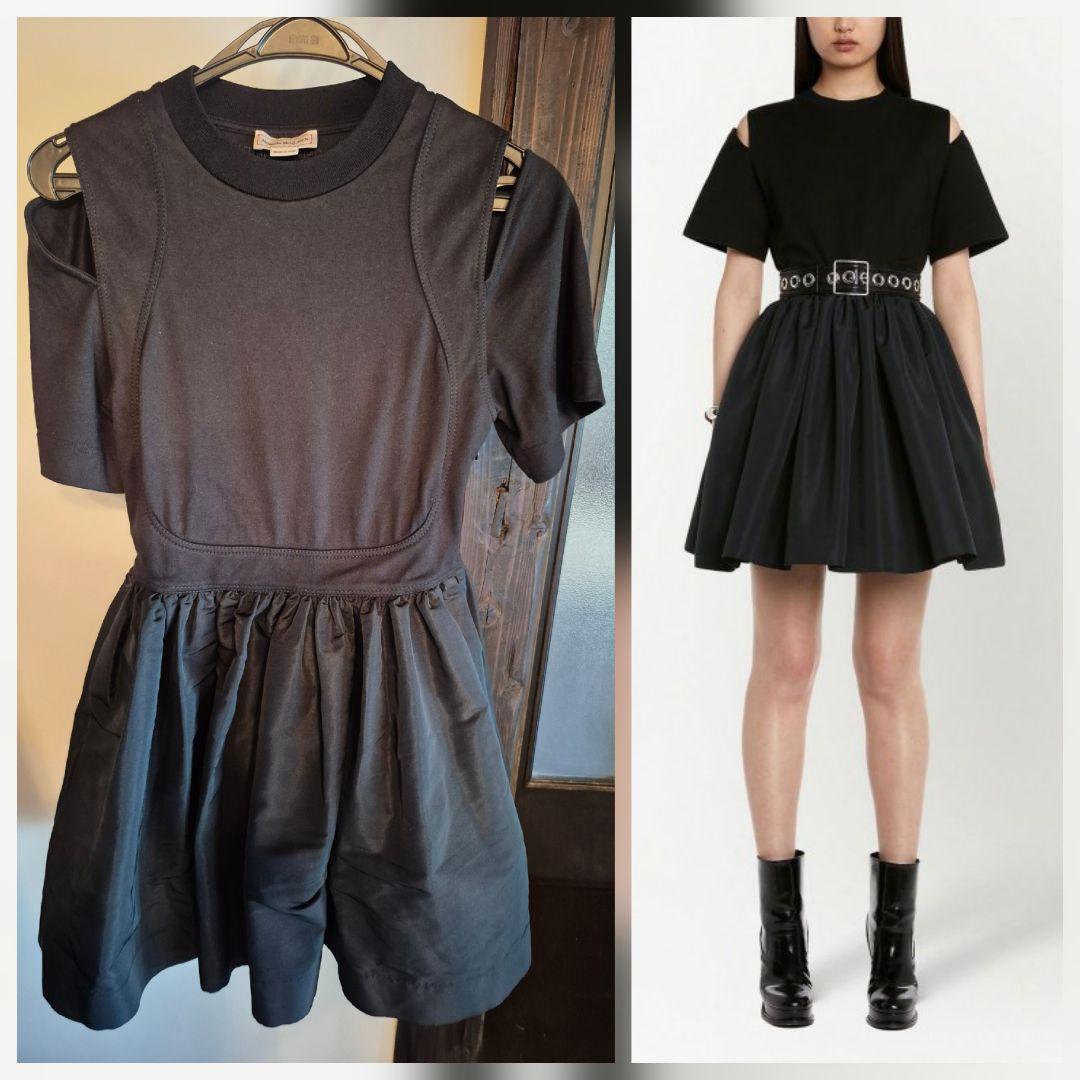 Alexander McQueen ワンピース 半袖 ブラック スリットM ALEXANDER McQUEEN