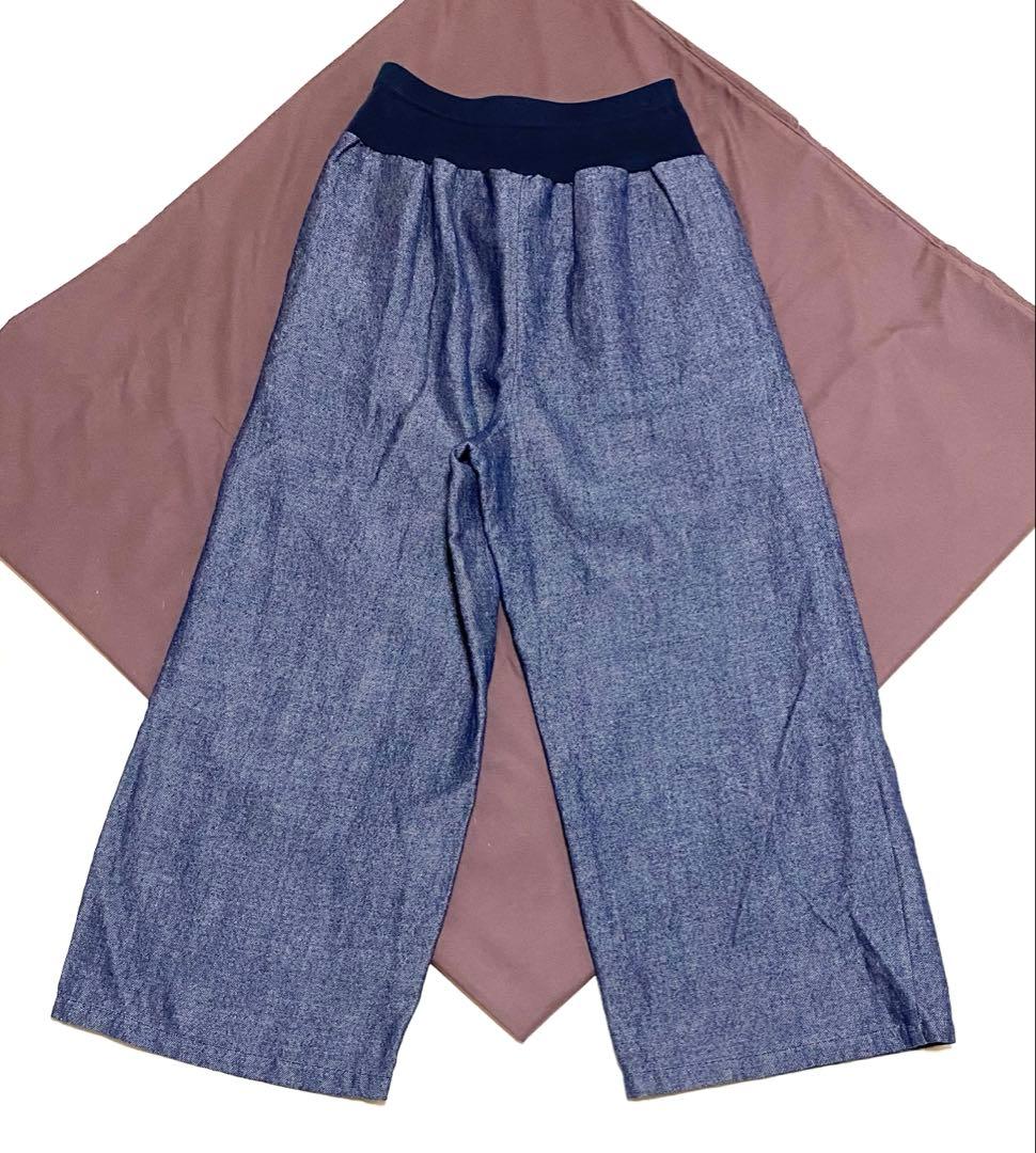 極美品　ビアズリー　ウエストリブパンツ　ウール　リネン　ワイドパンツ　人気モデル