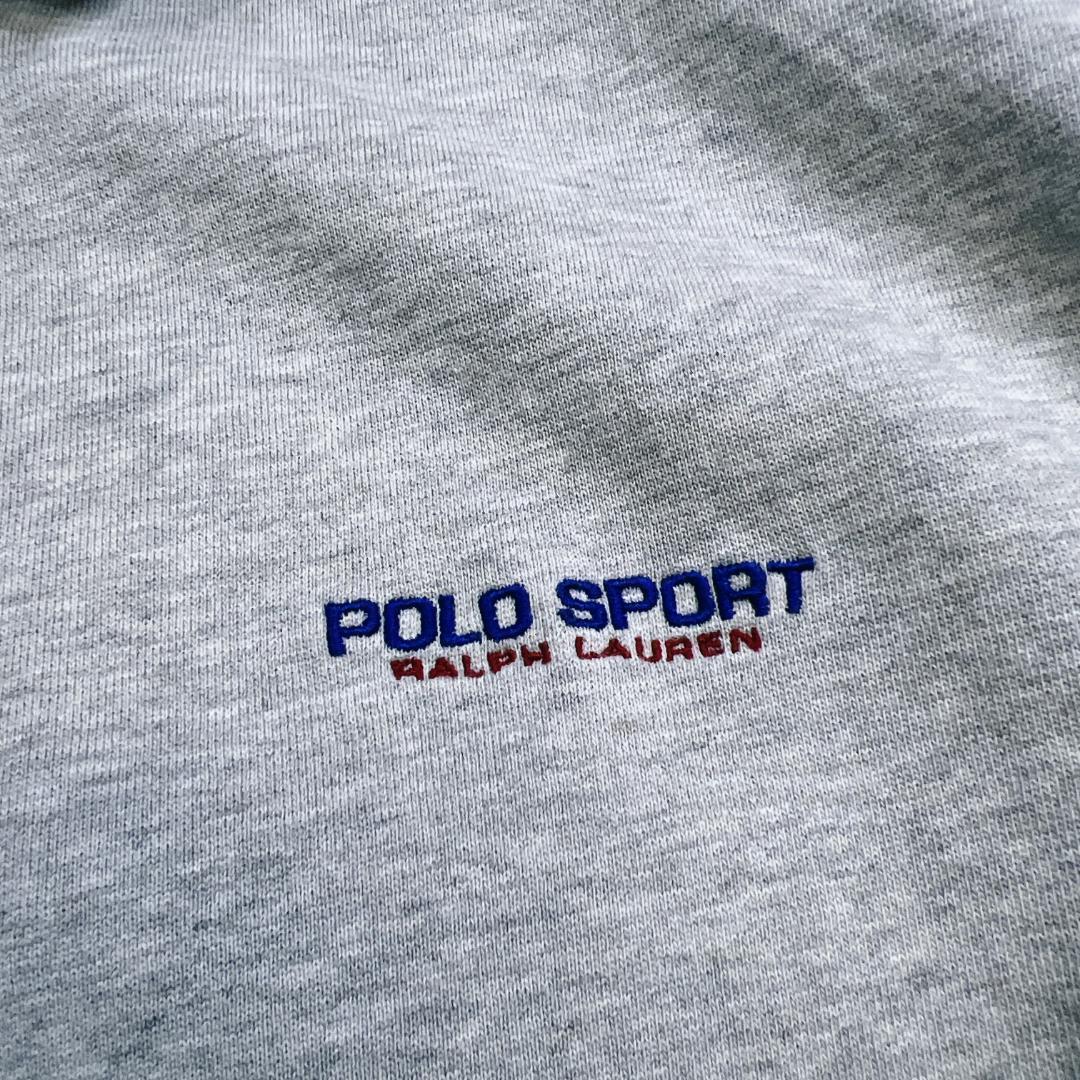 POLO SPORT　フルジップスウェット　襟　刺繍ロゴ　古着　杢グレー　XL