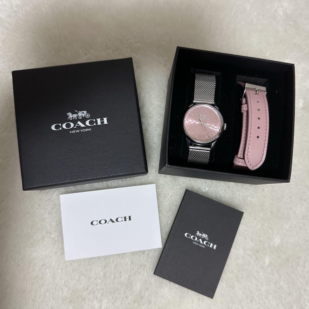 COACH ピンク 腕時計 交換用レザーベルト付き