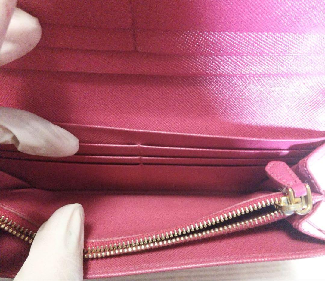 鑑定済プラダ PRADA 長財布 リボン サフィアーノレザー ピンク レディース