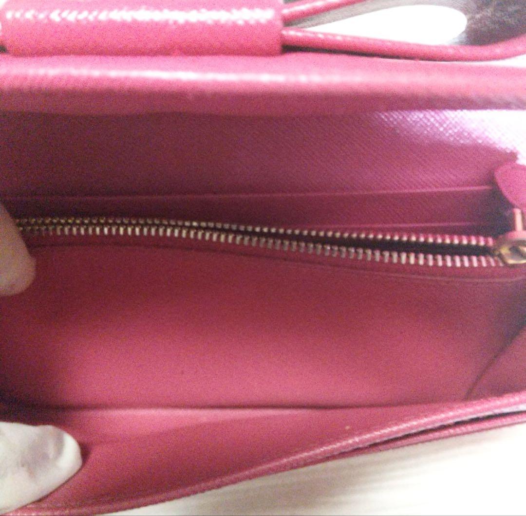 鑑定済プラダ PRADA 長財布 リボン サフィアーノレザー ピンク レディース
