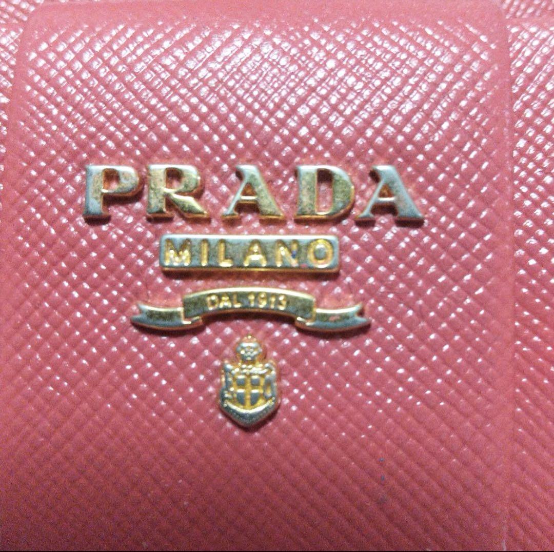 鑑定済プラダ PRADA 長財布 リボン サフィアーノレザー ピンク レディース