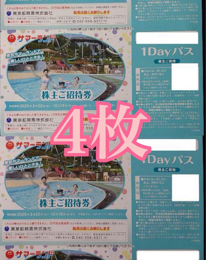 ＊東京サマーランド 夏限定 株主ご招待券 4枚 　 東京都競馬　株主優待券＊
