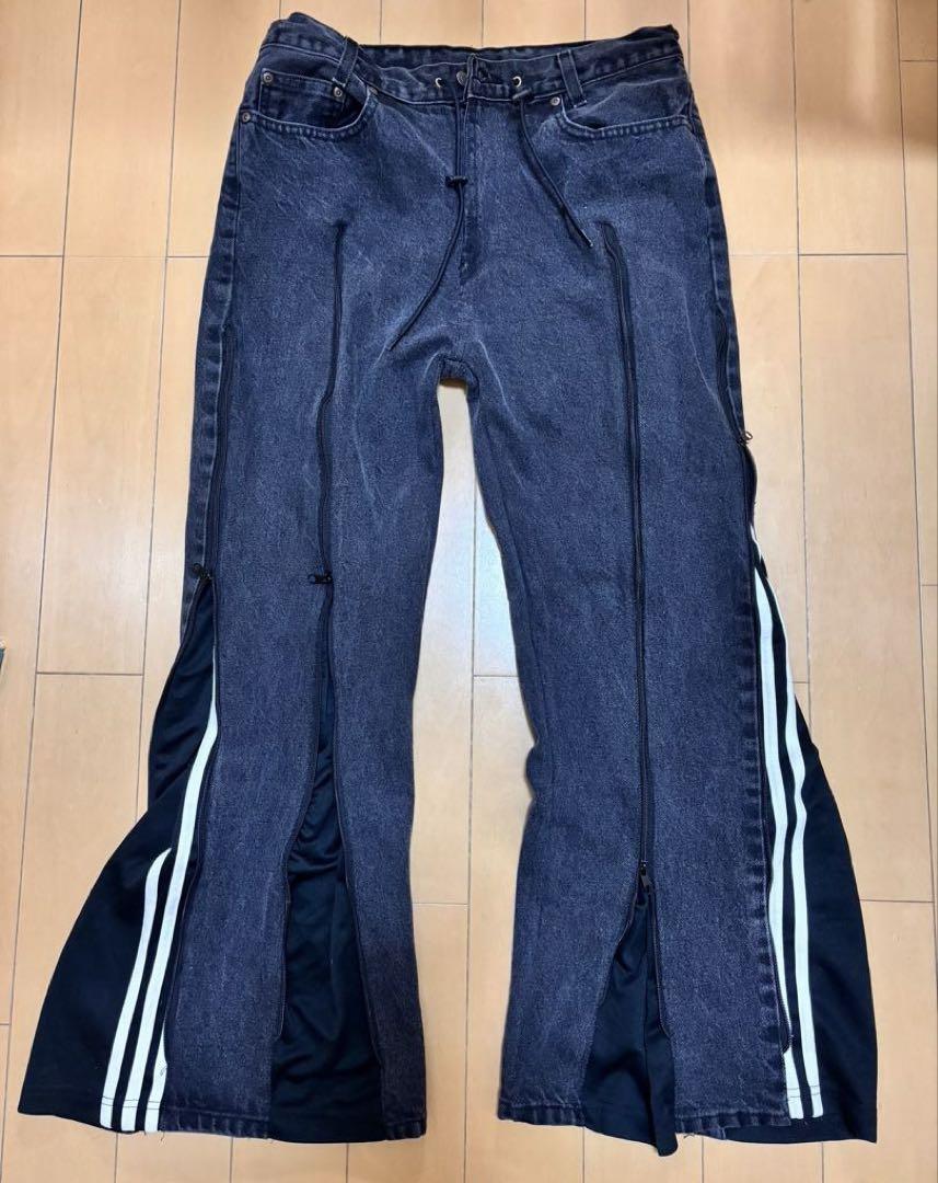 ジッパーリメイクデニム adidas