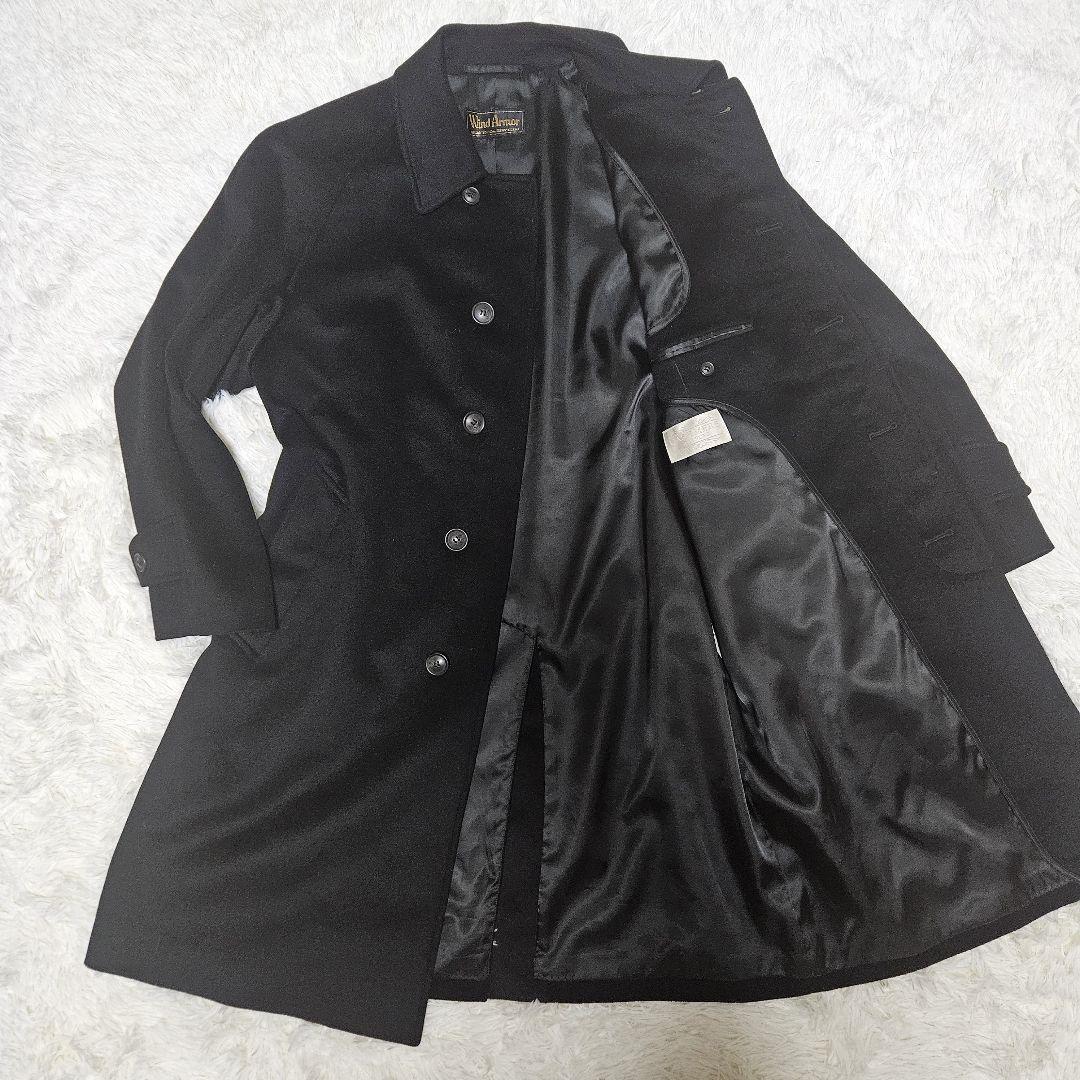 美品 ステンカラーコート 比翼 カシミア100% サイズL ロング丈 黒