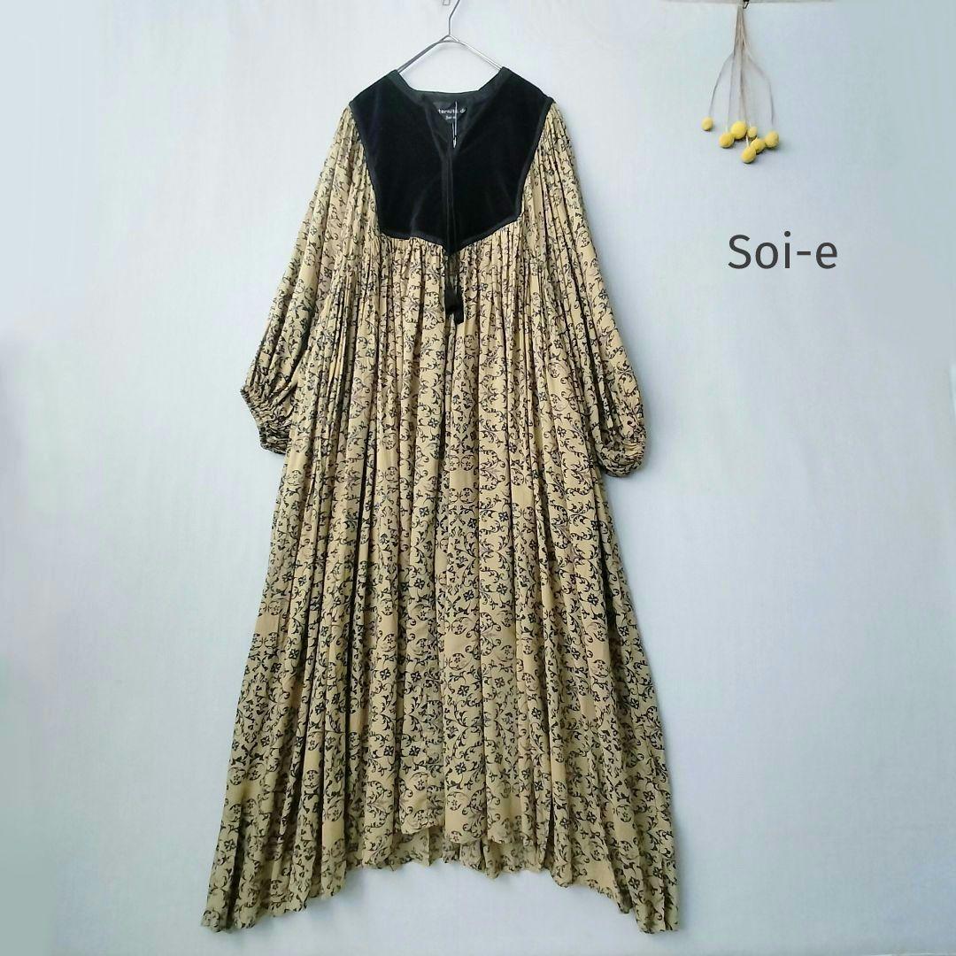 SHIPS別注Soi-e:ソア【未使用タグ付】インド綿プリントカフタンワンピース