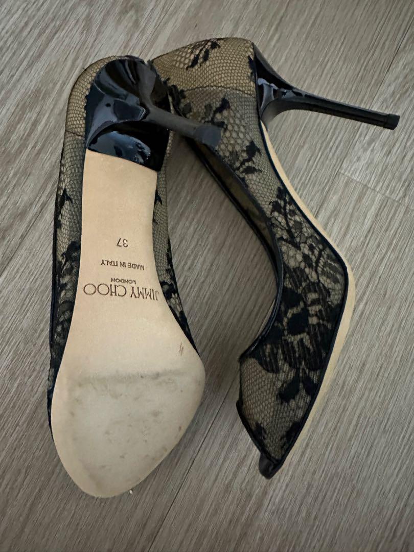 【楽天カード分割】 JIMMY CHOO 美品 レースオープントゥハイヒール 37 靴 靴