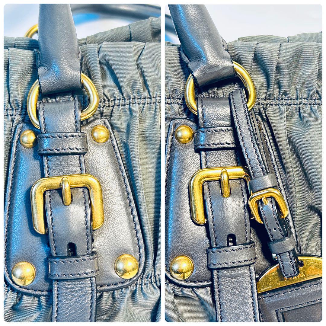 【極美品】 PRADA プラダ ギャザー ナイロン ゴーフル トートバッグ
