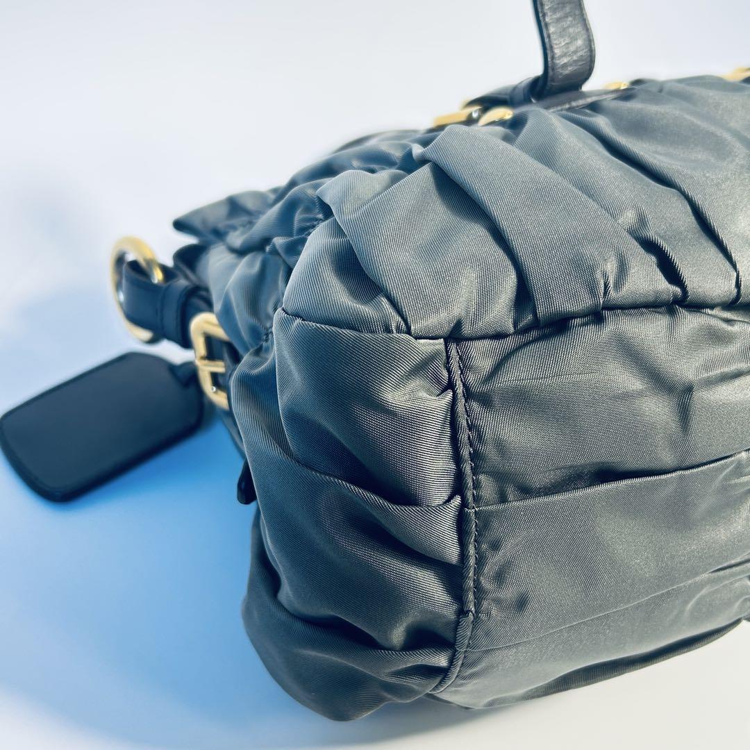 【極美品】 PRADA プラダ ギャザー ナイロン ゴーフル トートバッグ
