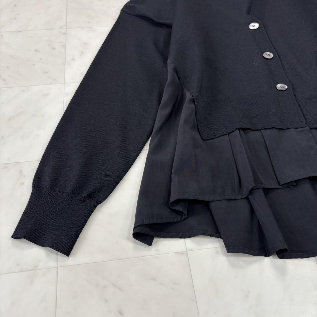 LANVIN en Bleu☆美品☆ Vネックコンビカーディガン 黒 レディース