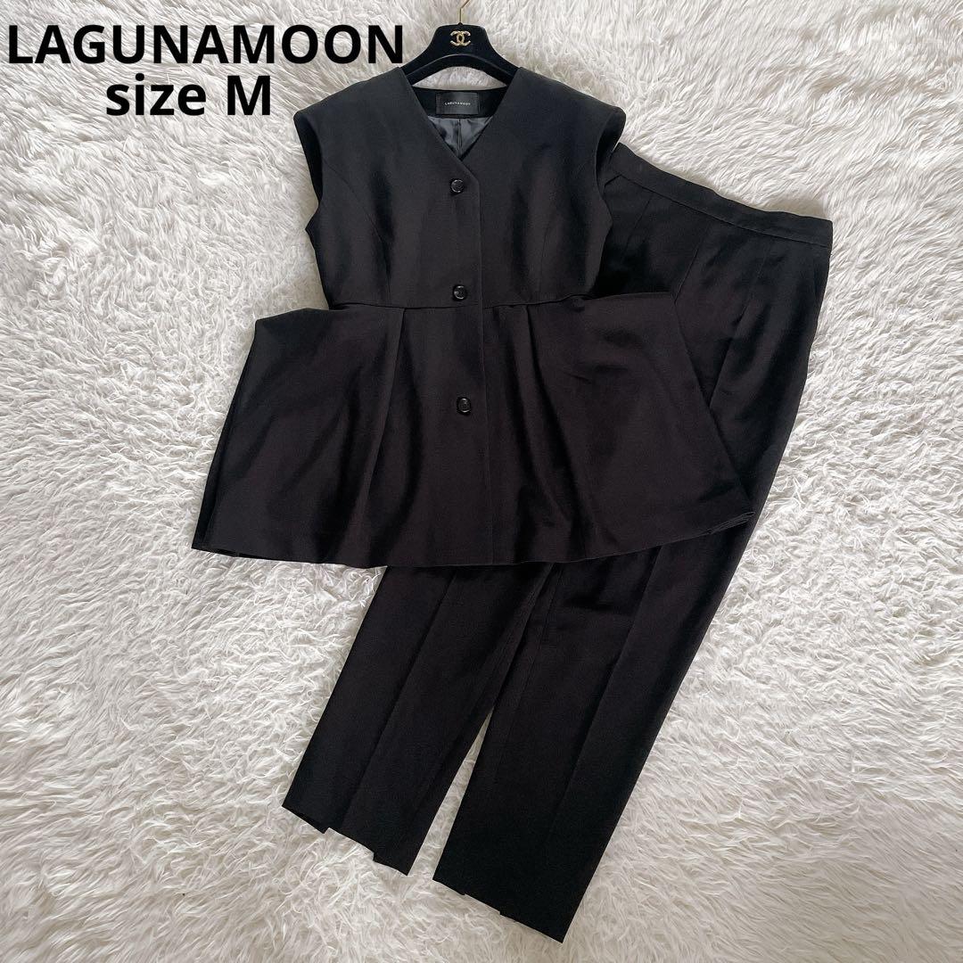希少✨美品【ラグナムーン】LADYペプラムタックセットアップ ブラック 黒 M