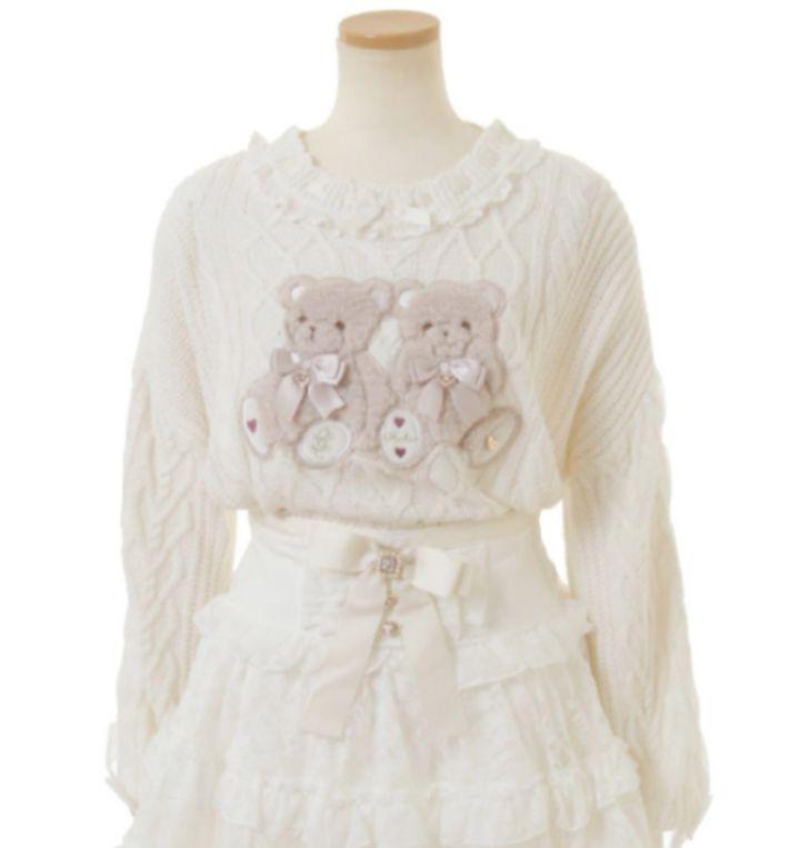 LIZLISA Twin Bearsニットトップくまホワイト LIZLISA リズリサ くま ニット twin bear ニットトップス 白
