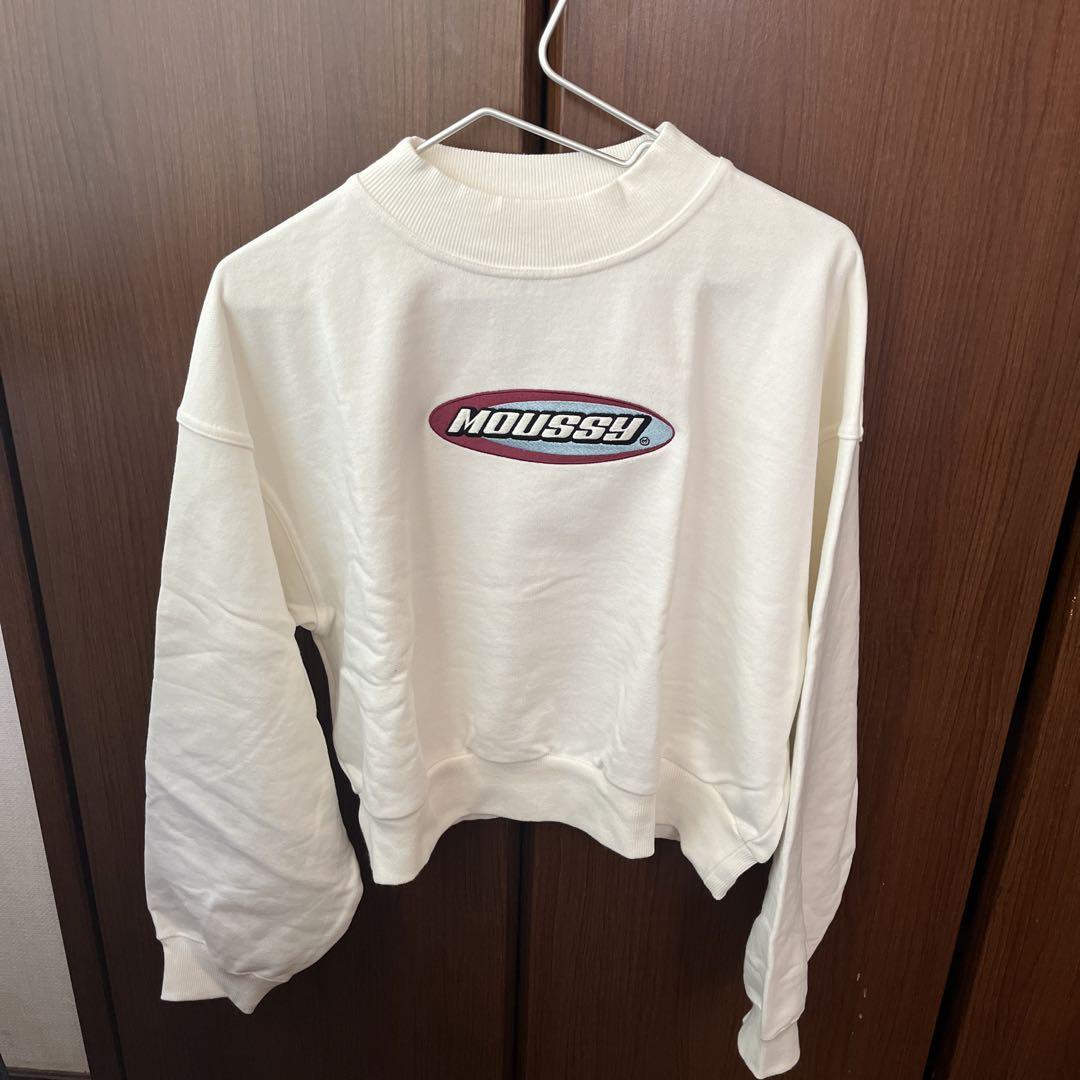 MOUSSY ホワイト クルーネック トレーナー