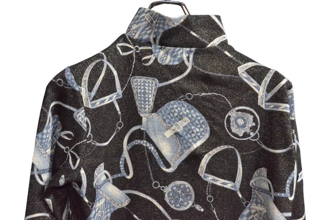 レア ハーフジップ スカーフ柄 長袖カットソー 90s M-L相当 ビジュー