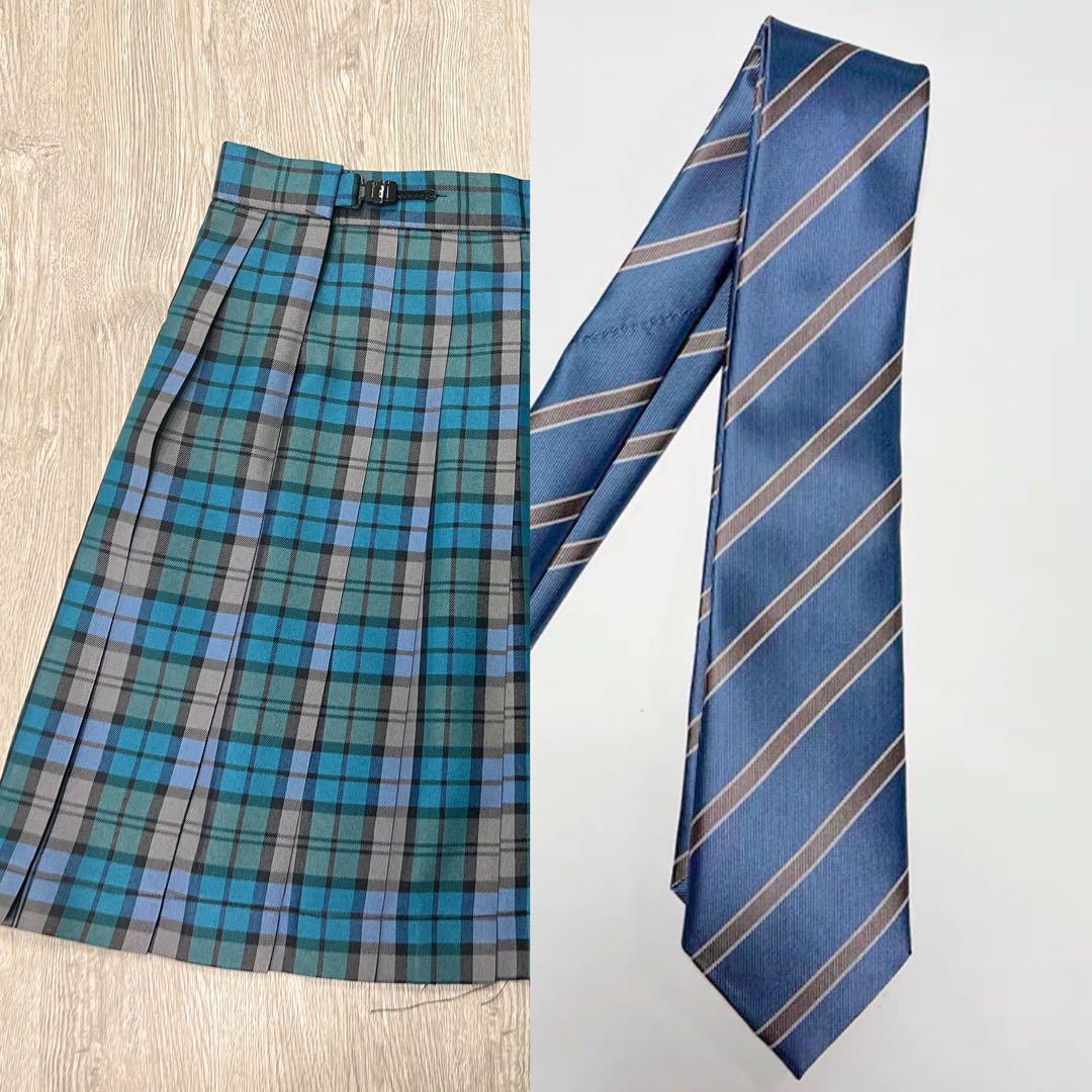【新品】新栄 スカート ネクタイセット 高校 青チェック コスプレ 制服 JK