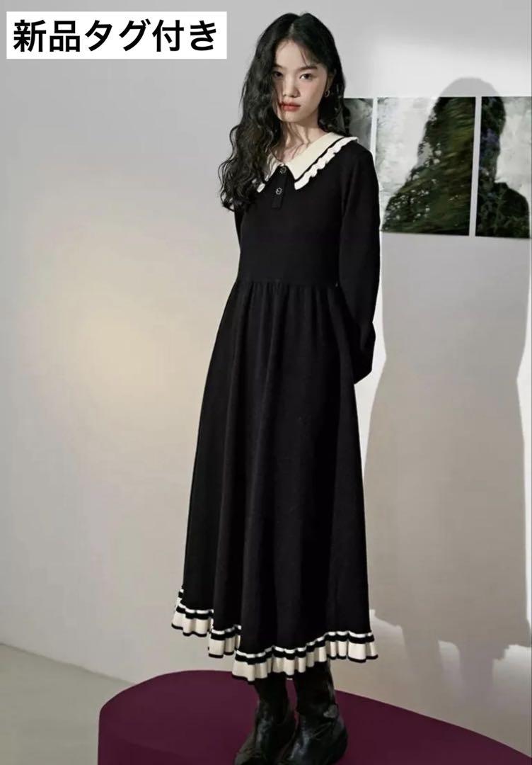 美品 ランバンコレクション ツイード ドッキングワンピース