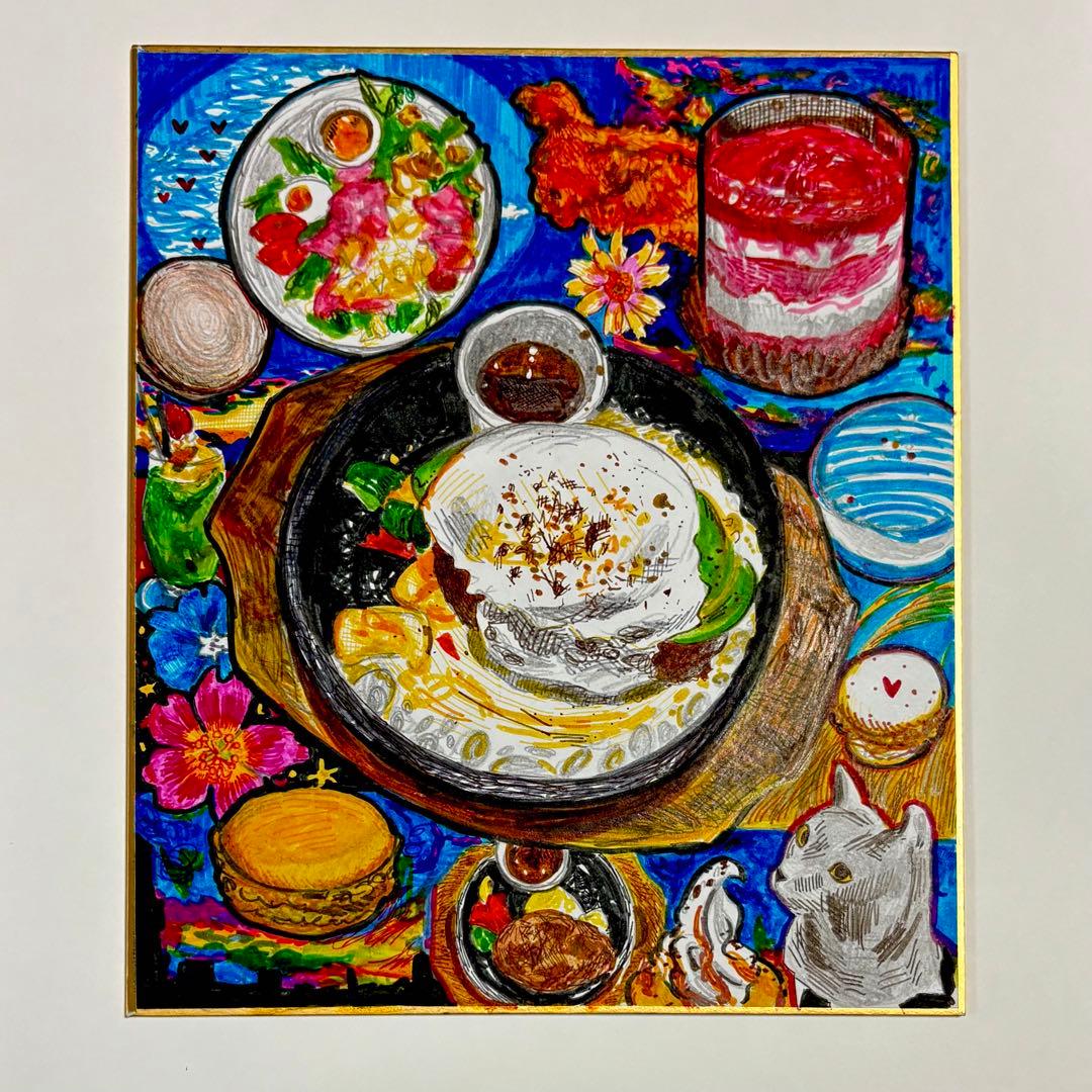 ハンバーグパレード　色紙　原画