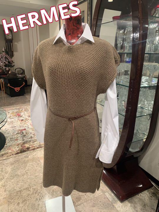 HERMES ベルト付きロングニットジレ アルパカ100% HERMES ベルト付きロングニットジレ アルパカ100%