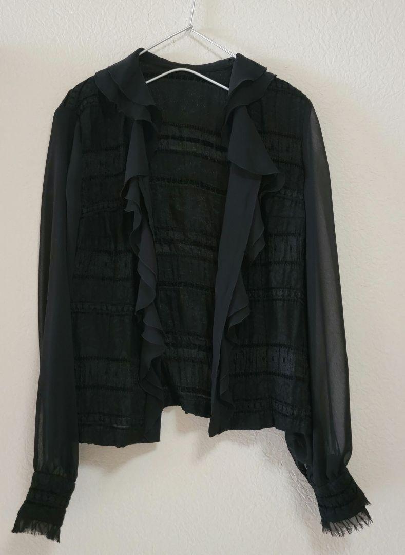 【LANVIN】レースシアーシャツブラック シフォンブラウス サイズ40