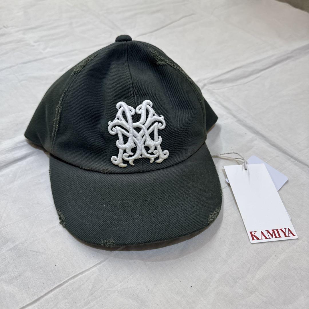 KAMIYA 刺繍ロゴ グリーン Distressed Cap
