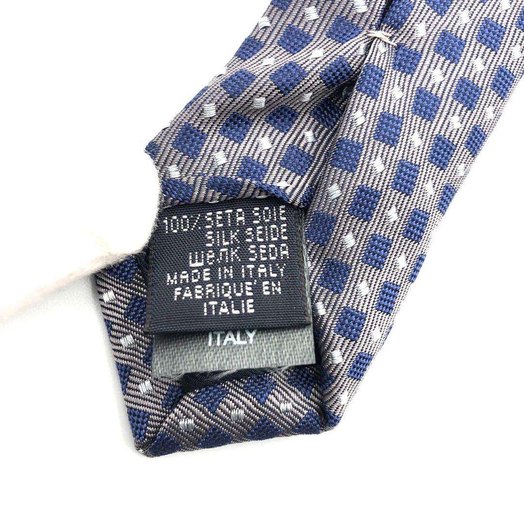 【極美品】Aquascutum ネクタイ 格子柄 ドット 光沢感 厚め シルバー