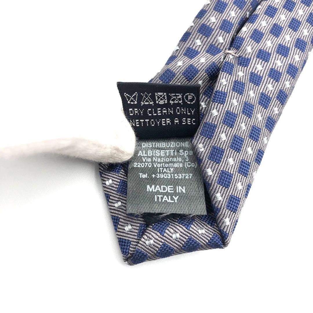 【極美品】Aquascutum ネクタイ 格子柄 ドット 光沢感 厚め シルバー