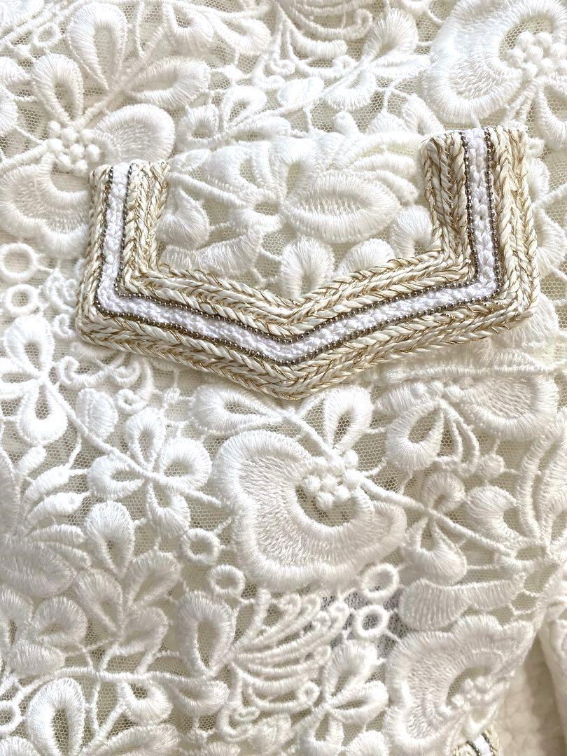 エルマノ シェルビーノ レース 刺繍 レディースジャケット ホワイト