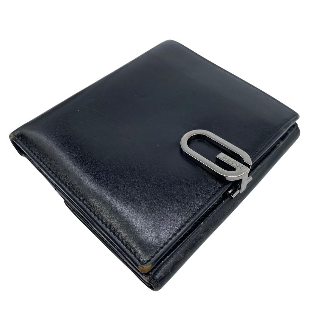 【美品】GUCCI 折り財布　Gロゴ　金具　レザー　黒