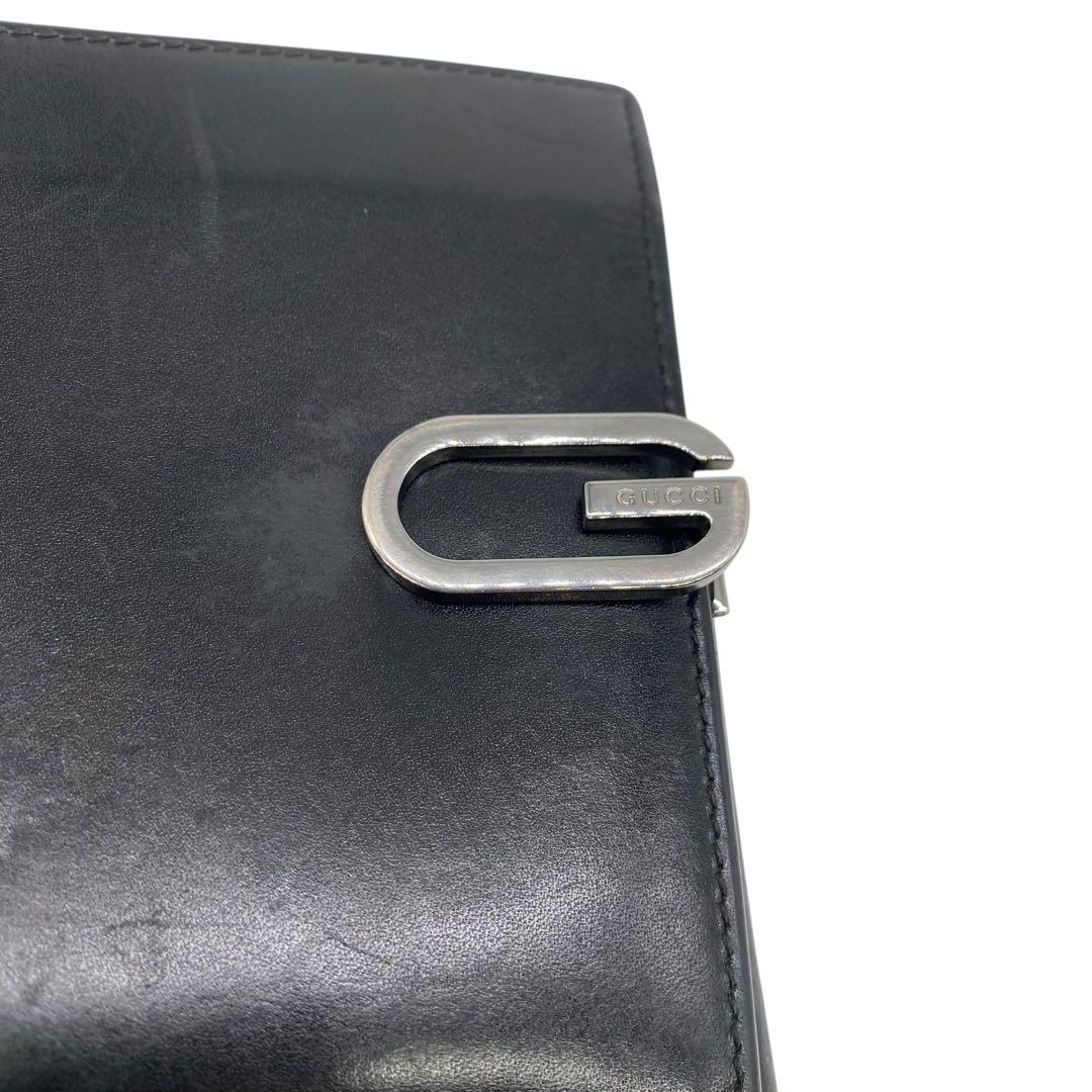 【美品】GUCCI 折り財布　Gロゴ　金具　レザー　黒