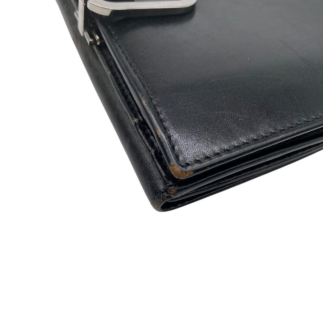【美品】GUCCI 折り財布　Gロゴ　金具　レザー　黒