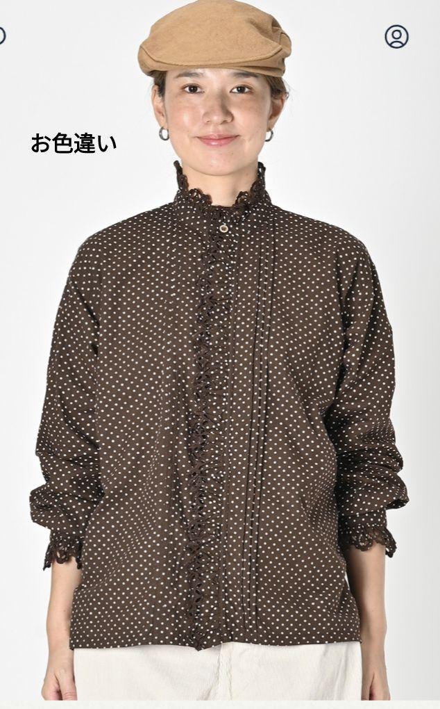 今期45r タペットドットプリントのカットワークフリルブラウス 今期45r タペットドットプリントのカットワークフリルブラウス