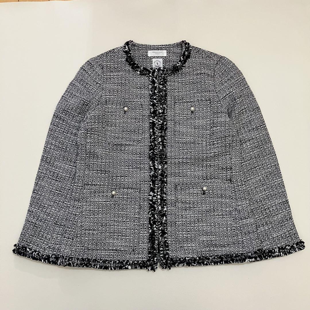 【Mサイズ】オペークドットクリップ ノーカラー ツイードジャケット 卒業式