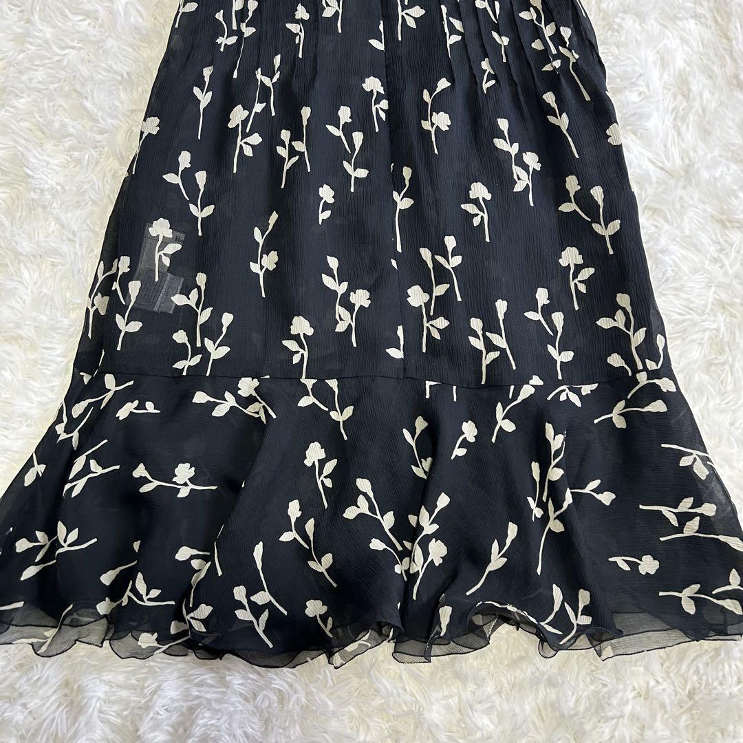美品✨ルネ シフォン ロングワンピース シルク フリル ティアード ネイビー M