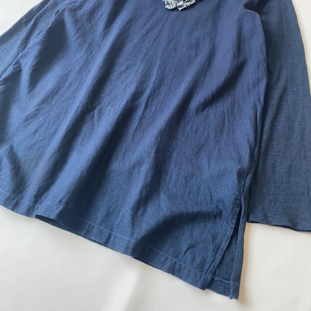 美品】45R ロングカットソー チュニック BADOU-R インディゴ