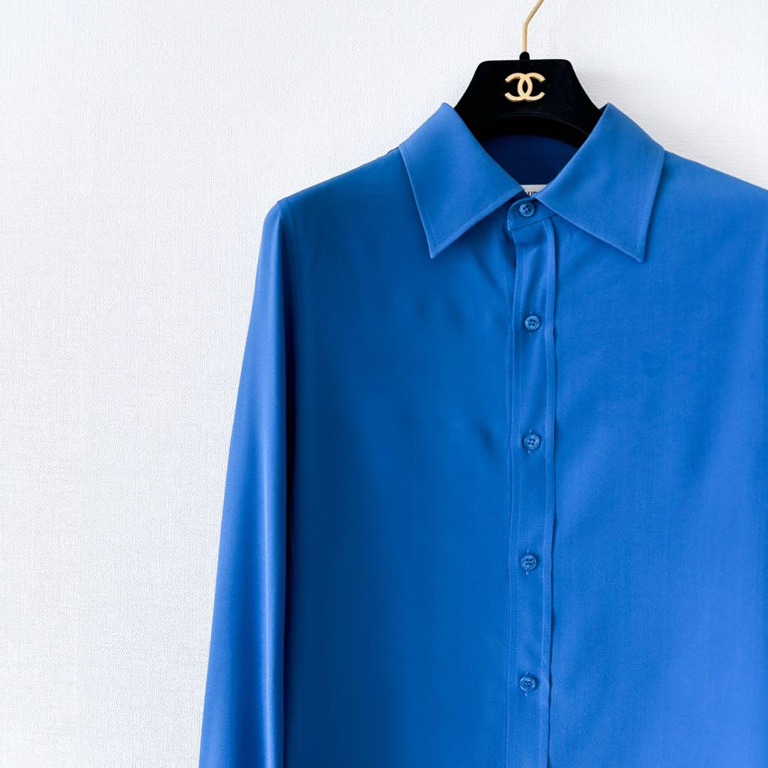 定価12万】Saint Laurent/ シルク100%シャツブラウス 青