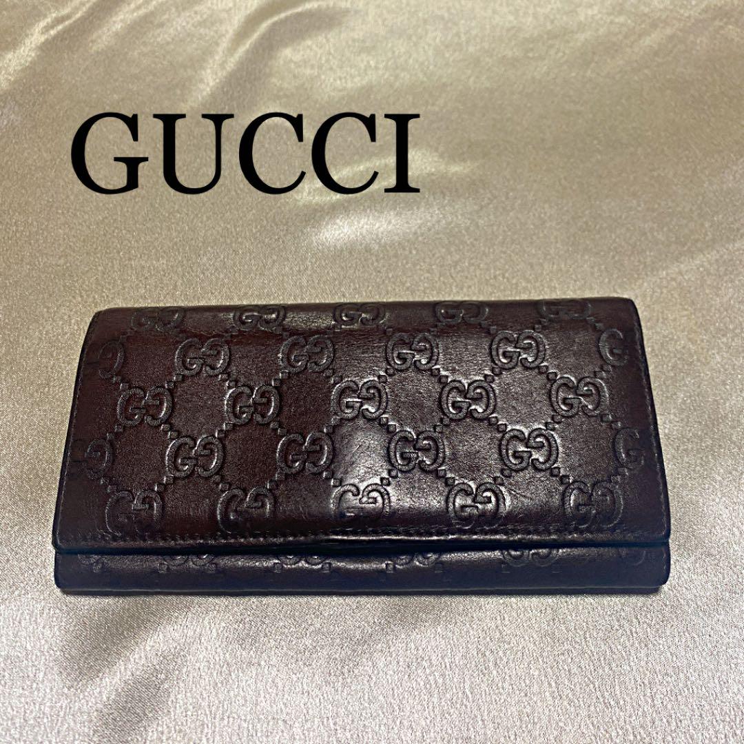 人気デザイナー 長財布 ダークブラウン グッチ シマ GUCCI - 長財布