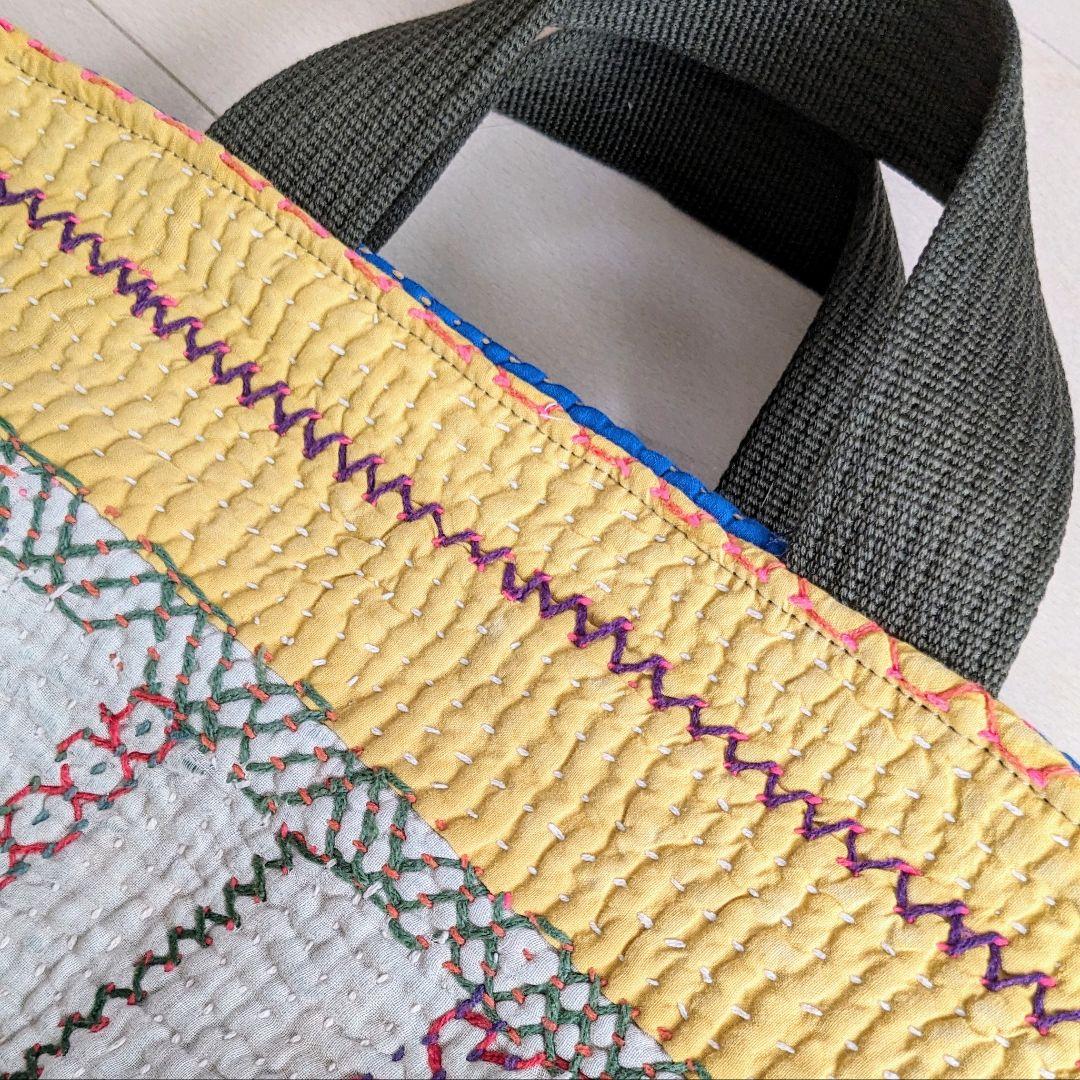 ヴィンテージラリーキルトのトートバッグ　刺し子　刺繍布　エスニック　パッチワーク