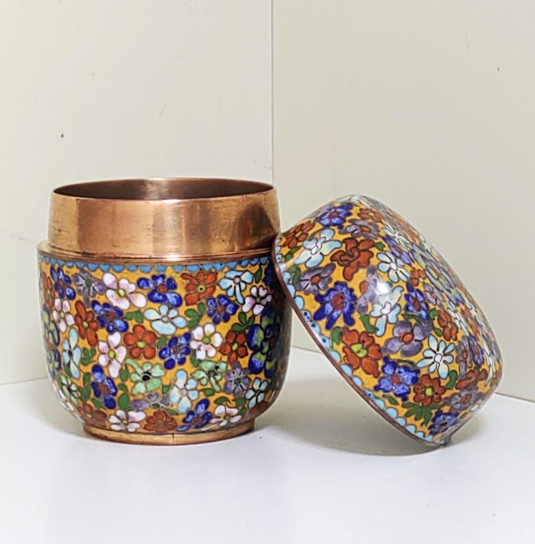 美品 【即購入OK】七宝焼 棗 景泰藍 未使用 美品 中国美術工芸品 茶道 純正店舗 茶道具 茶筒 茶入 七宝焼 景泰蓝 中國美術 金属工芸