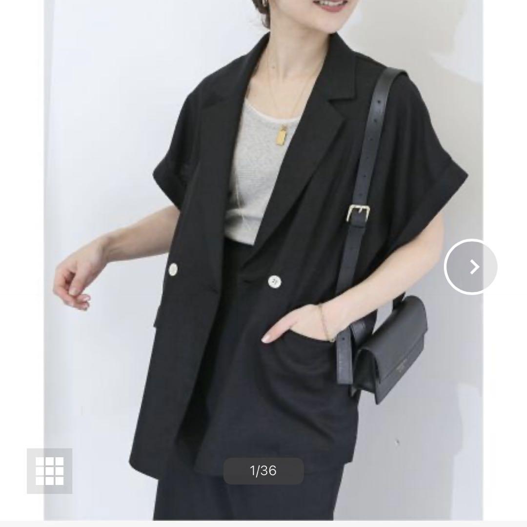 SLOBE IENA レーヨンリネンハーフスリーブジャケット ブラック