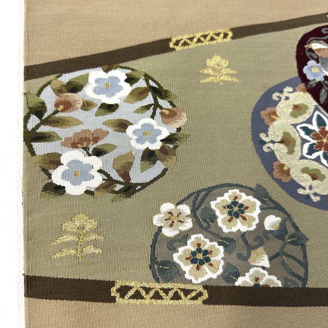 大人気新品 松葉仕立て 爪掻き本綴れ 正絹 ○高級 帯2069 名古屋帯 花 華文 着物・浴衣