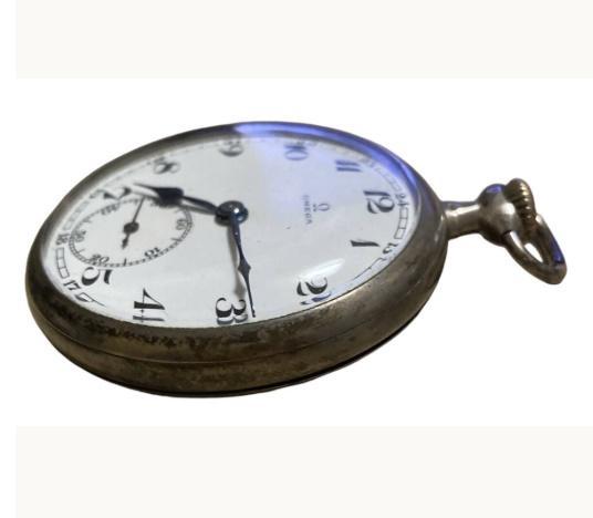 オメガ　銀無垢　懐中時計　3サイン　15石　スモセコ　ブルー針　希少　中古動作品