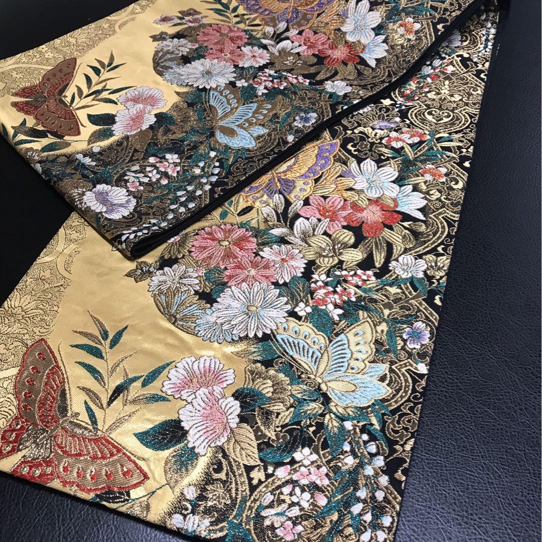 帯付き】やまと製 正絹 振袖 金箔 御所車に花柄 袋帯付き - メルカリ