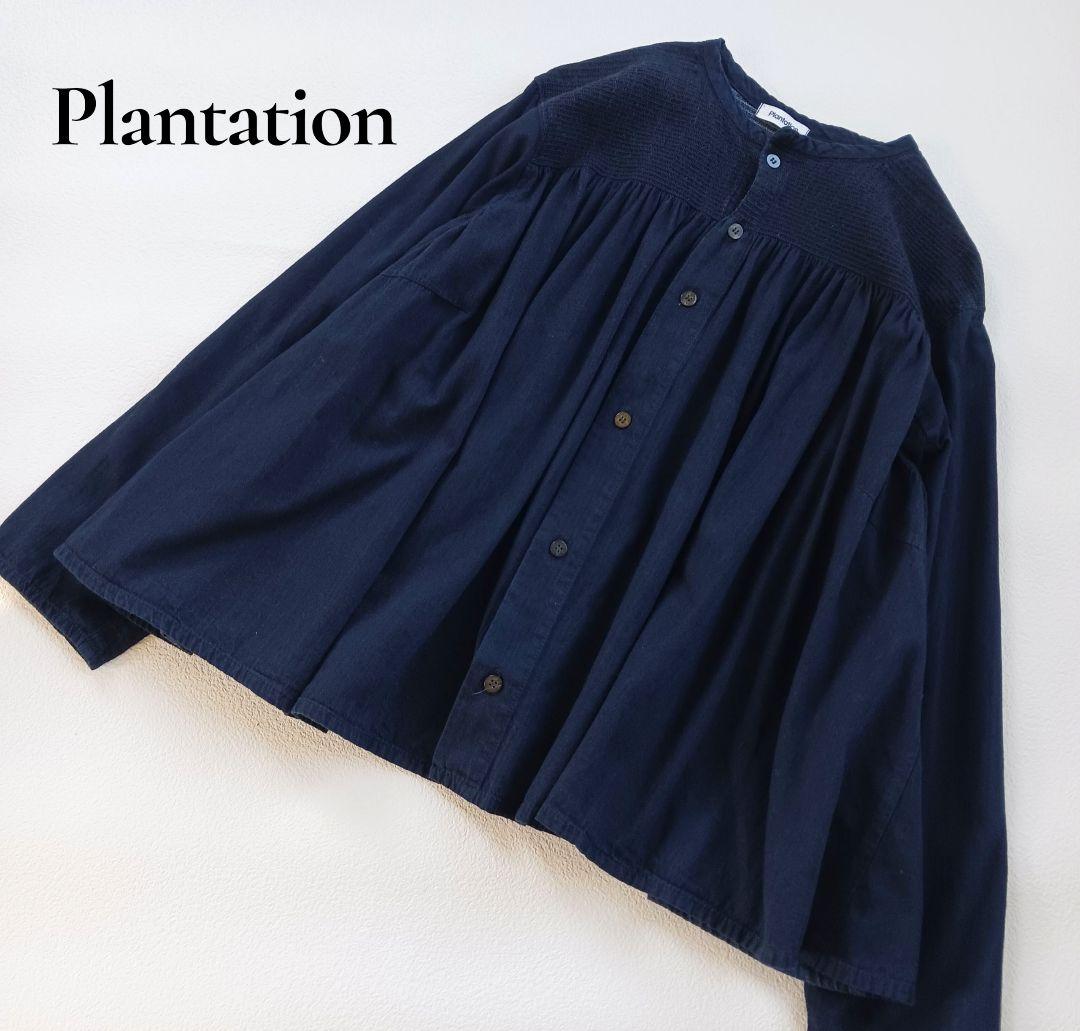 プランテーション インディゴデニムギャザーブラウス シャーリング グラデーション SIZE Plantation