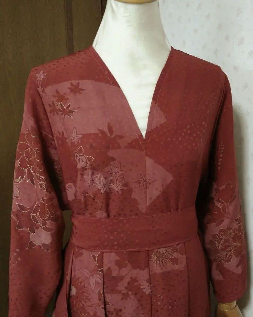 sale！正絹 ウエストリボン付きタック入りワンピース♪着物