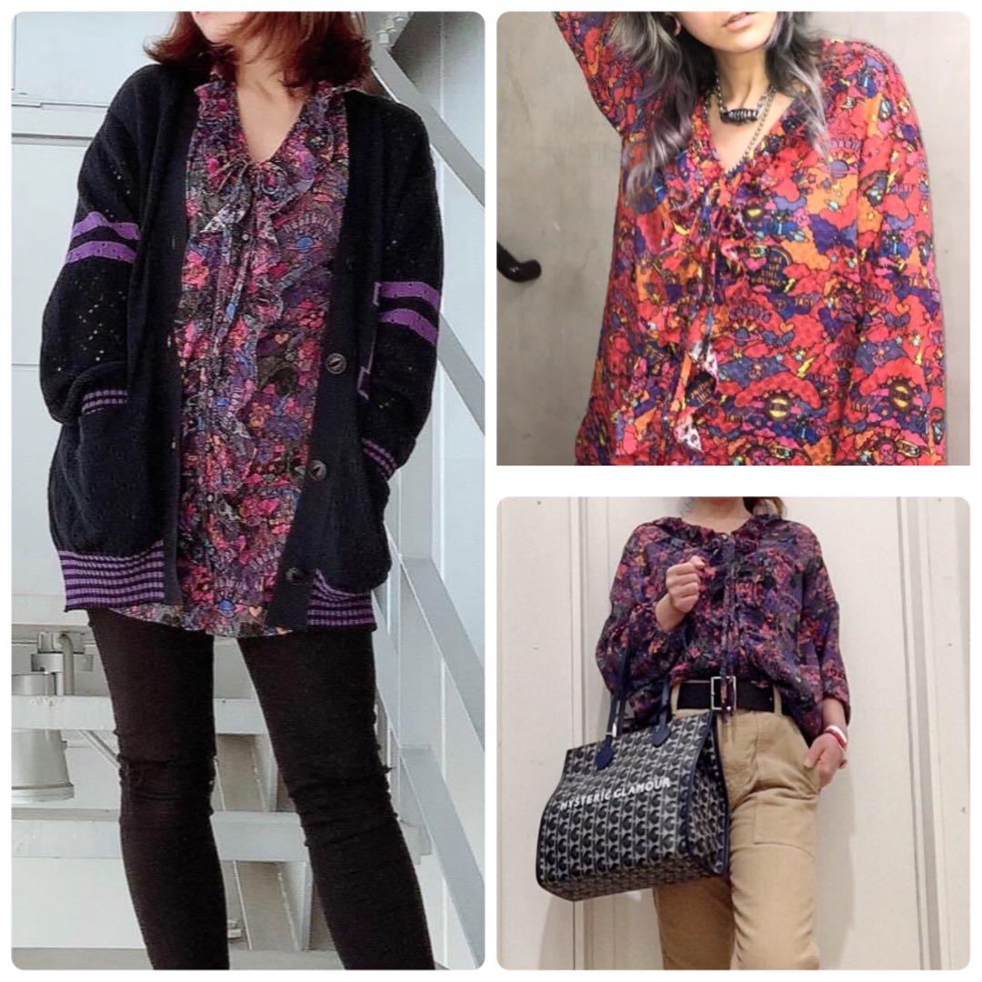 PSYCHEDELIC HYS BEAR柄 フリルブラウス PSYCHEDELIC HYS BEAR柄 フリルブラウス