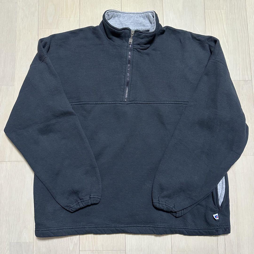 USA製 ラッセル ブラック XL ハイネック ハーフジップ スエット 5,000円