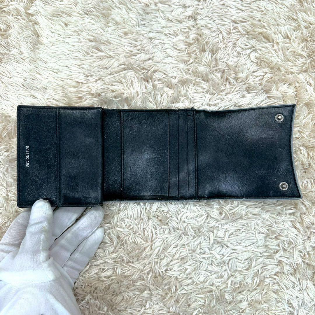 【美品】バレンシアガ 三つ折財布 シルバー アワーグラス Bロゴ クロコ 美品】バレンシアガ 三つ折財布 シルバー アワーグラス Bロゴ